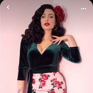 Vixen by Micheline Pitt Green Velvet Wrap Top